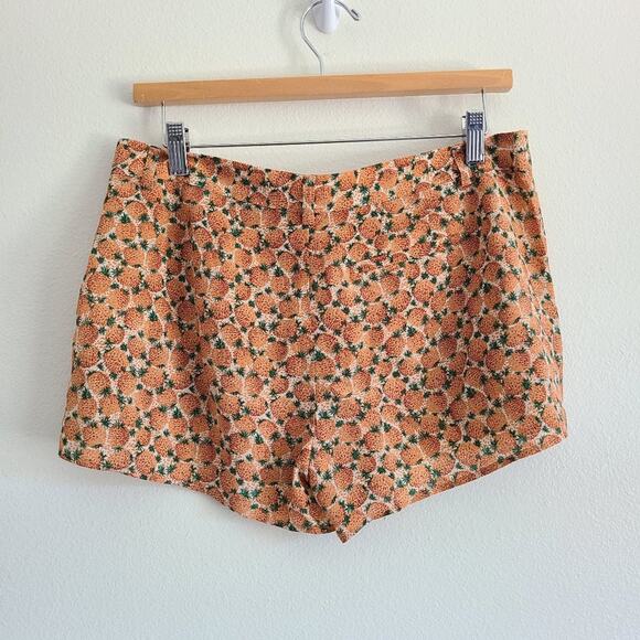 Joie Barnaby Orange Brown Green Pineapple Print Silk Shorts Size 4 - Picture 2 of 12